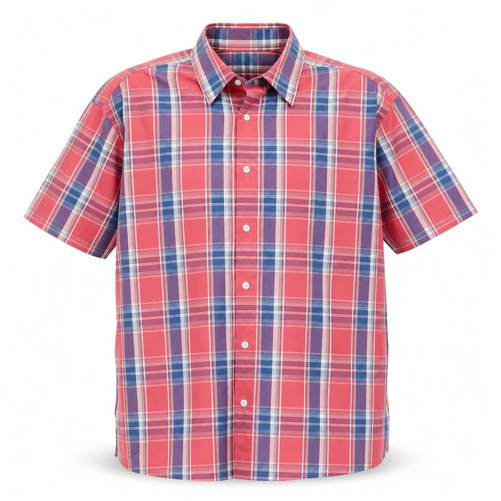 Marks & Spencer Men’s Red Plaid Cotton Short Sleeve Shirt L