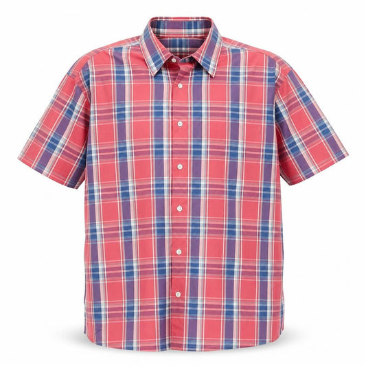 Marks & Spencer Men’s Red Plaid Cotton Short Sleeve Shirt L