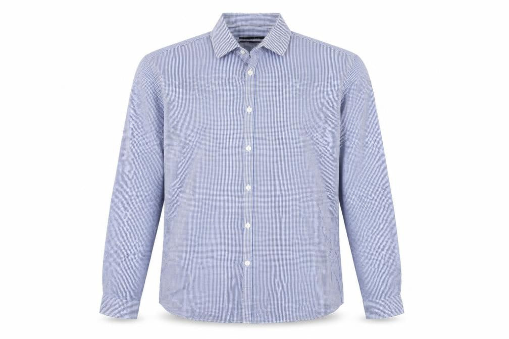 B&W Mens Blue Slim Fit Check Button-Up Shirt 17in Long Sleeve