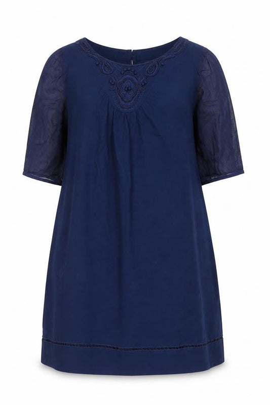 Kaliko Women’s Blue Shift Dress Size 18 Half Sleeve Embroidered