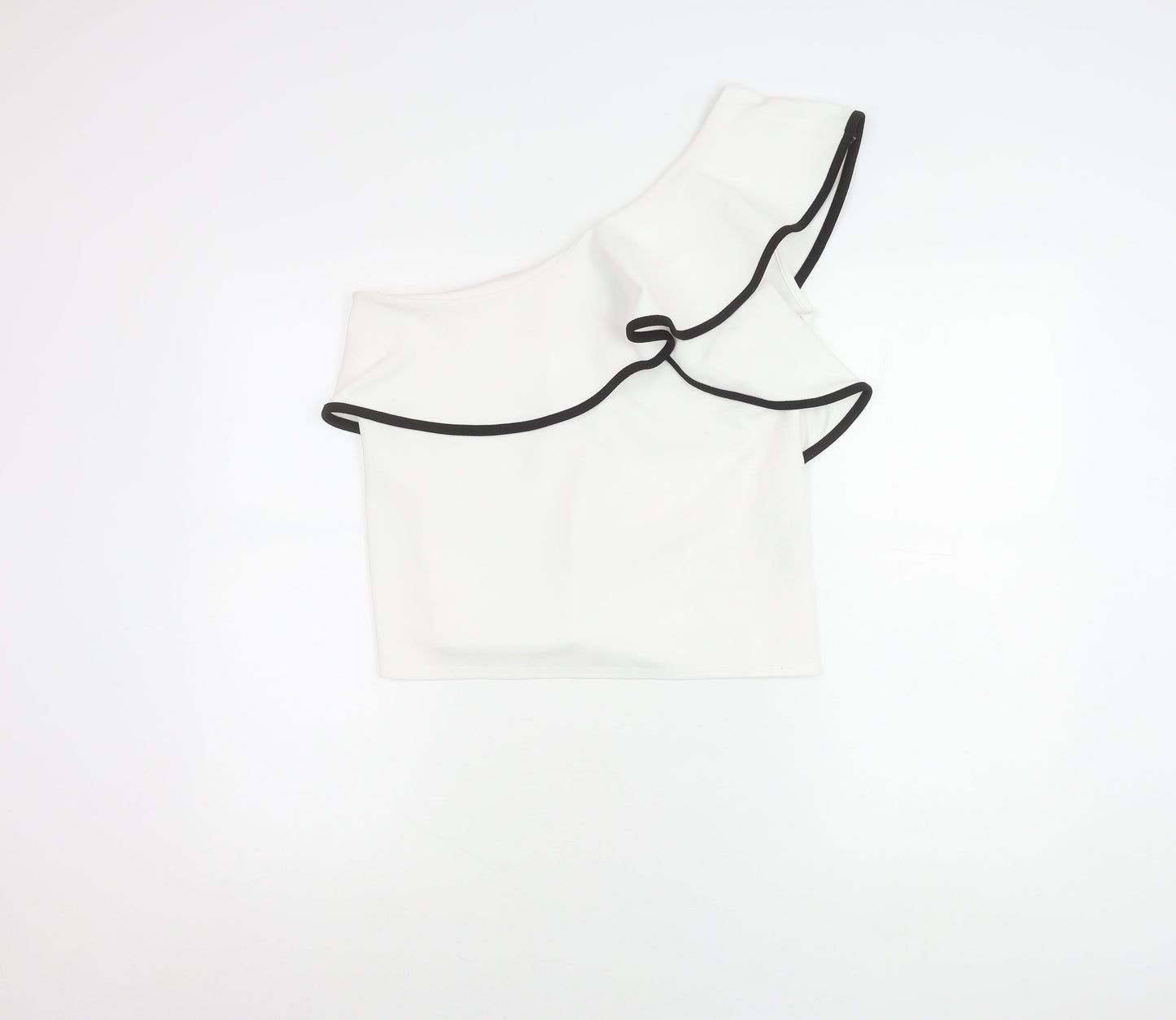 New Look Women White Ruffle One Shoulder Cropped Blouse Size 14