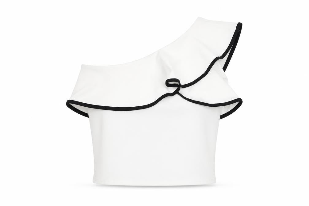 New Look Women White Ruffle One Shoulder Cropped Blouse Size 14