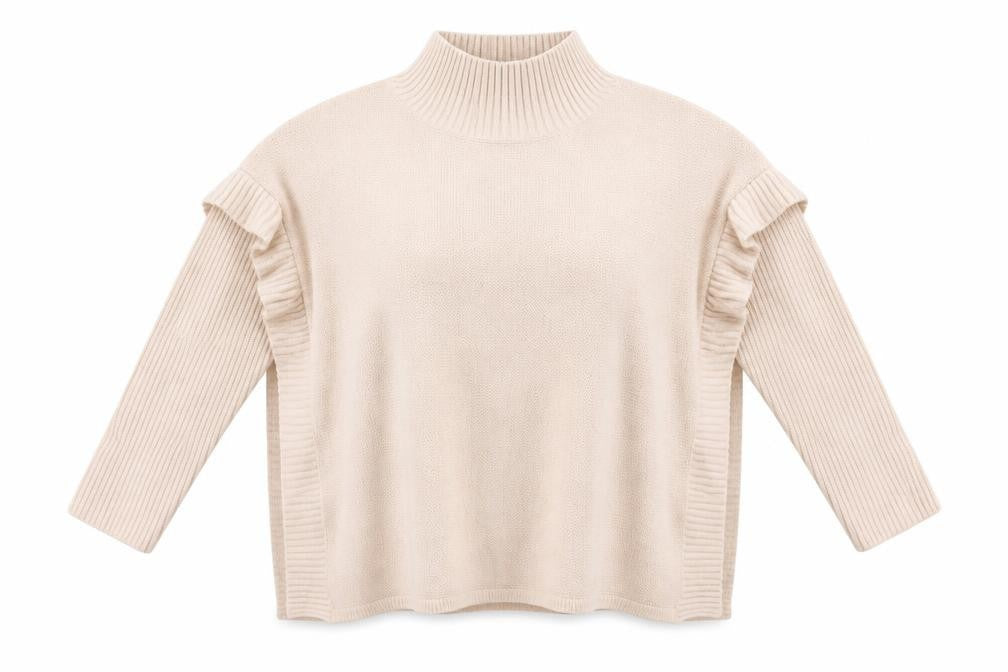 Marla Wynne Women’s Beige Mock Neck Pullover Jumper Size M