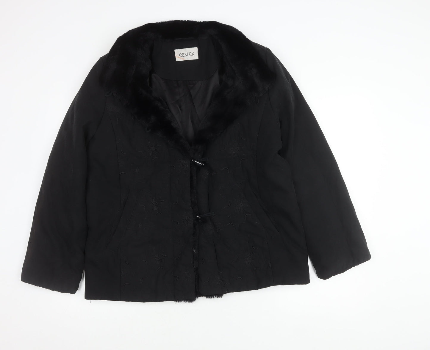 Eastex Women’s Black Fur Trim Coat Size 12 Mid-Length Overcoat