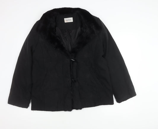 Eastex Women’s Black Fur Trim Coat Size 12 Mid-Length Overcoat