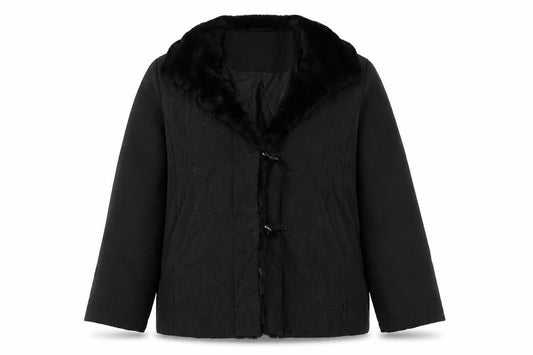 Eastex Women’s Black Fur Trim Coat Size 12 Mid-Length Overcoat