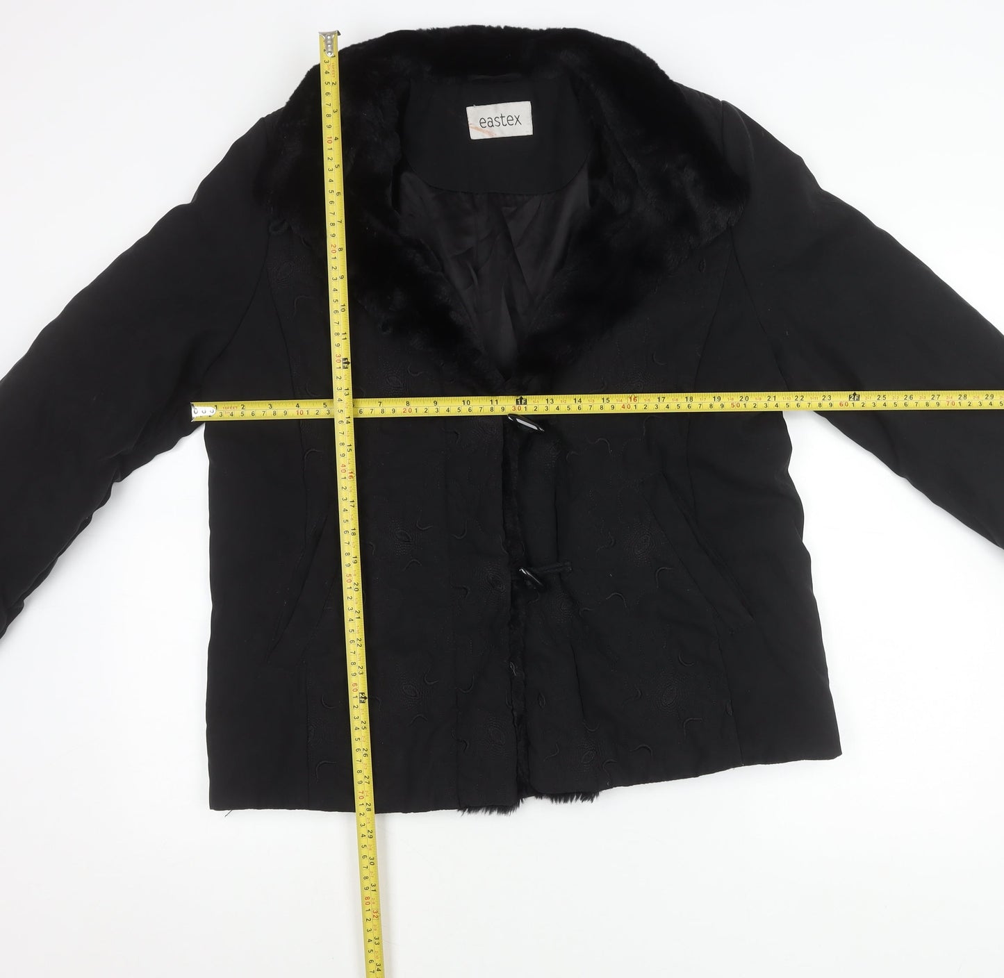 Eastex Women’s Black Fur Trim Coat Size 12 Mid-Length Overcoat