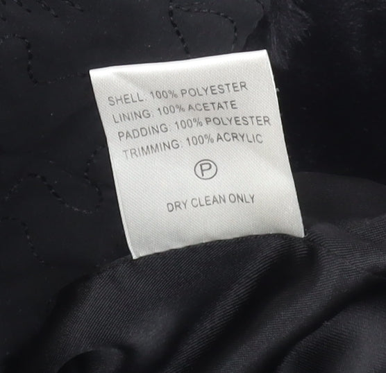 Eastex Women’s Black Fur Trim Coat Size 12 Mid-Length Overcoat