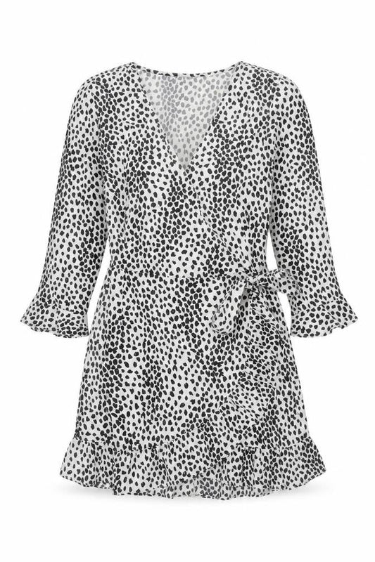 Brave Soul Women’s White Animal Print Wrap Dress Size M Long Sleeve