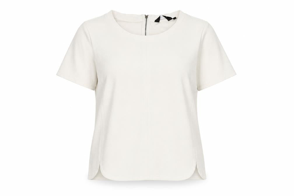 New Look Women’s Ivory Short Sleeve Zip Back Top Size 10