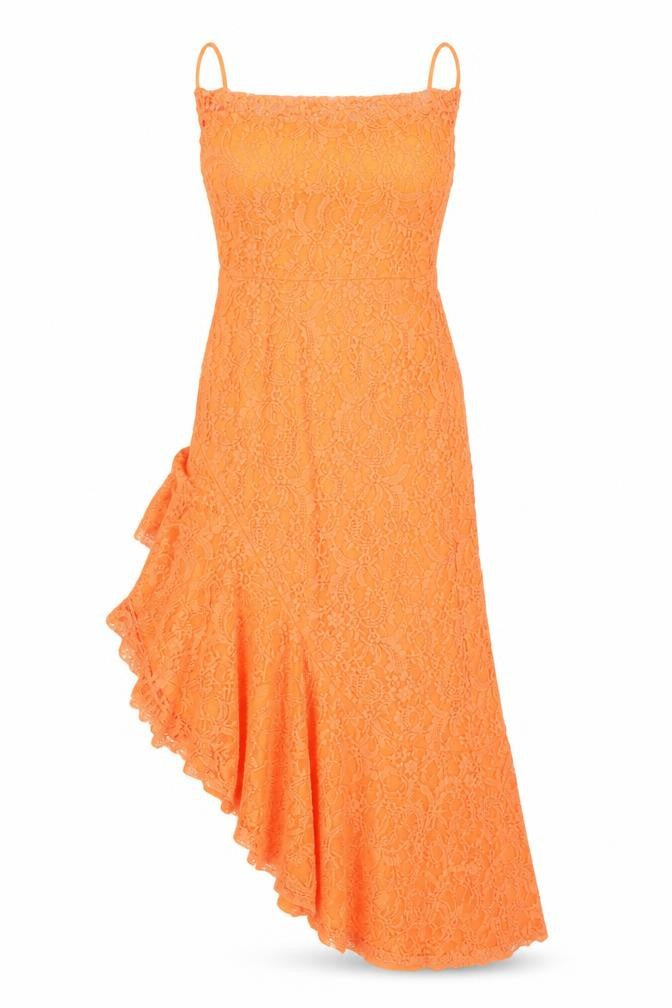 Boohoo Women’s Orange Lace One Shoulder Asymmetric Bodycon Dress Size 10