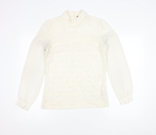 Next Women’s Ivory Lace Mock Neck Long Sleeve Blouse Size 6