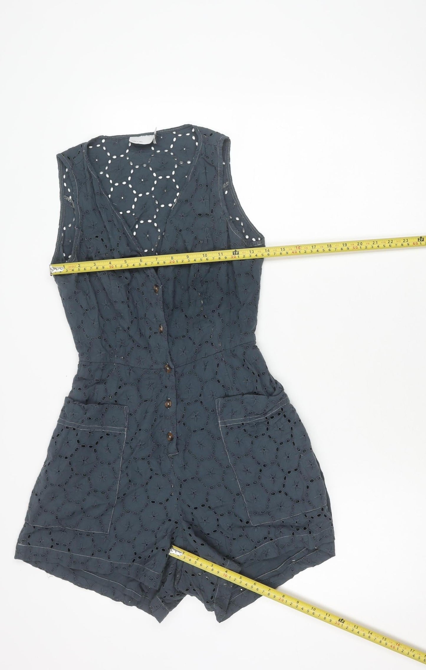 ASOS Design Women’s Grey Cotton Lace Playsuit UK 10 Scoop Neck Sleeveless
