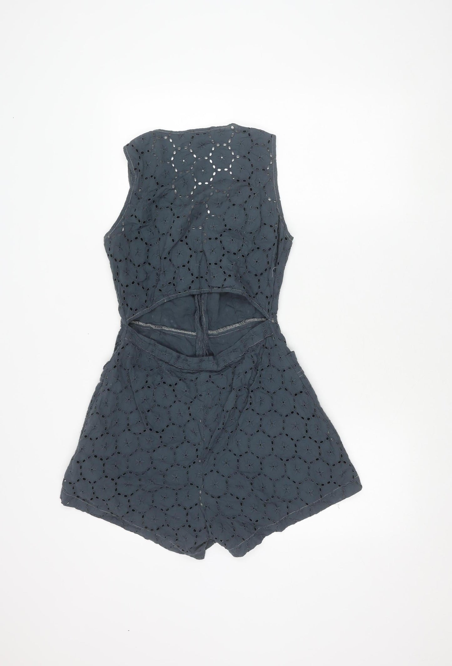 ASOS Design Women’s Grey Cotton Lace Playsuit UK 10 Scoop Neck Sleeveless