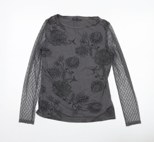 Marks and Spencer Women Grey Floral Mesh Long Sleeve Tunic Blouse UK 10