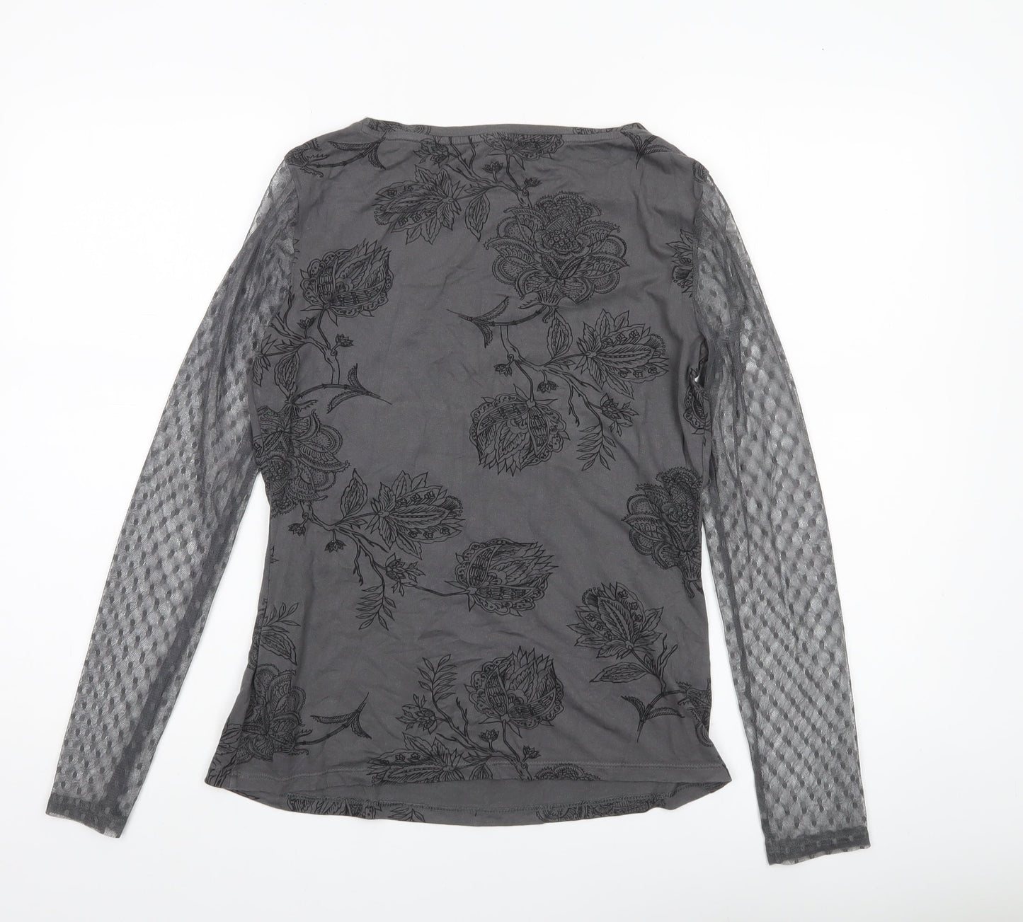 Marks and Spencer Women Grey Floral Mesh Long Sleeve Tunic Blouse UK 10