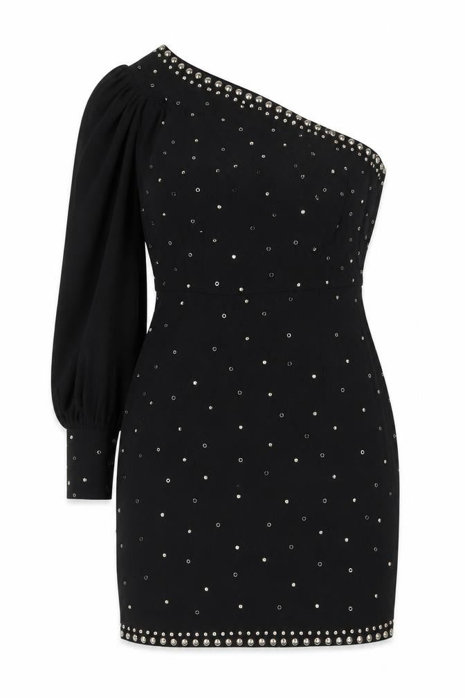 Michelle Keegan Women Black Size 12 Studded One Shoulder Bodycon Dress