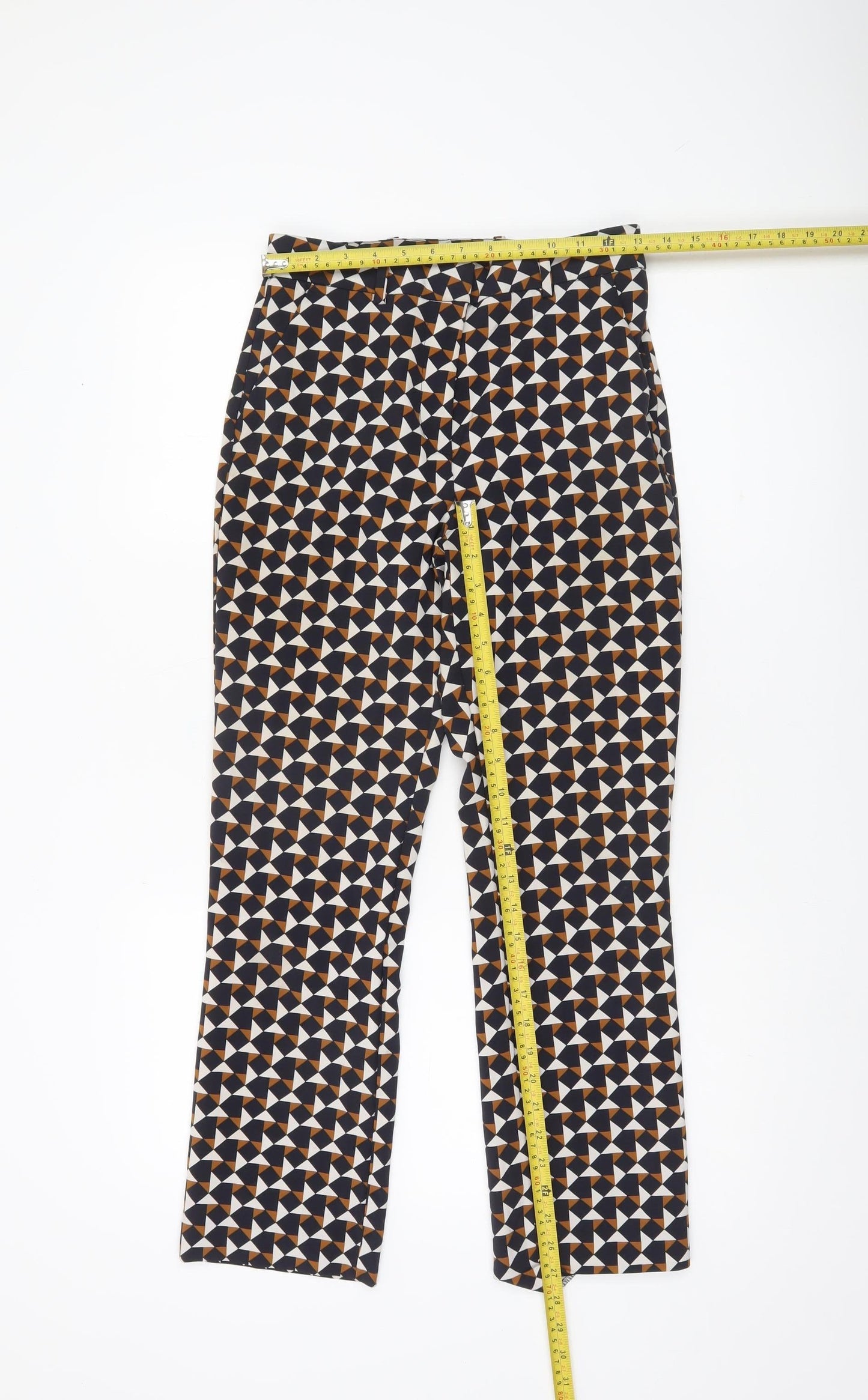 H&M Women’s Multicoloured Geometric Slim Fit High Rise Trousers Size 6