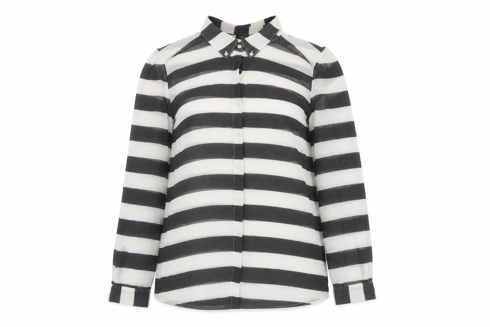 Next Women’s Black White Striped Chiffon Button Up Shirt UK 14