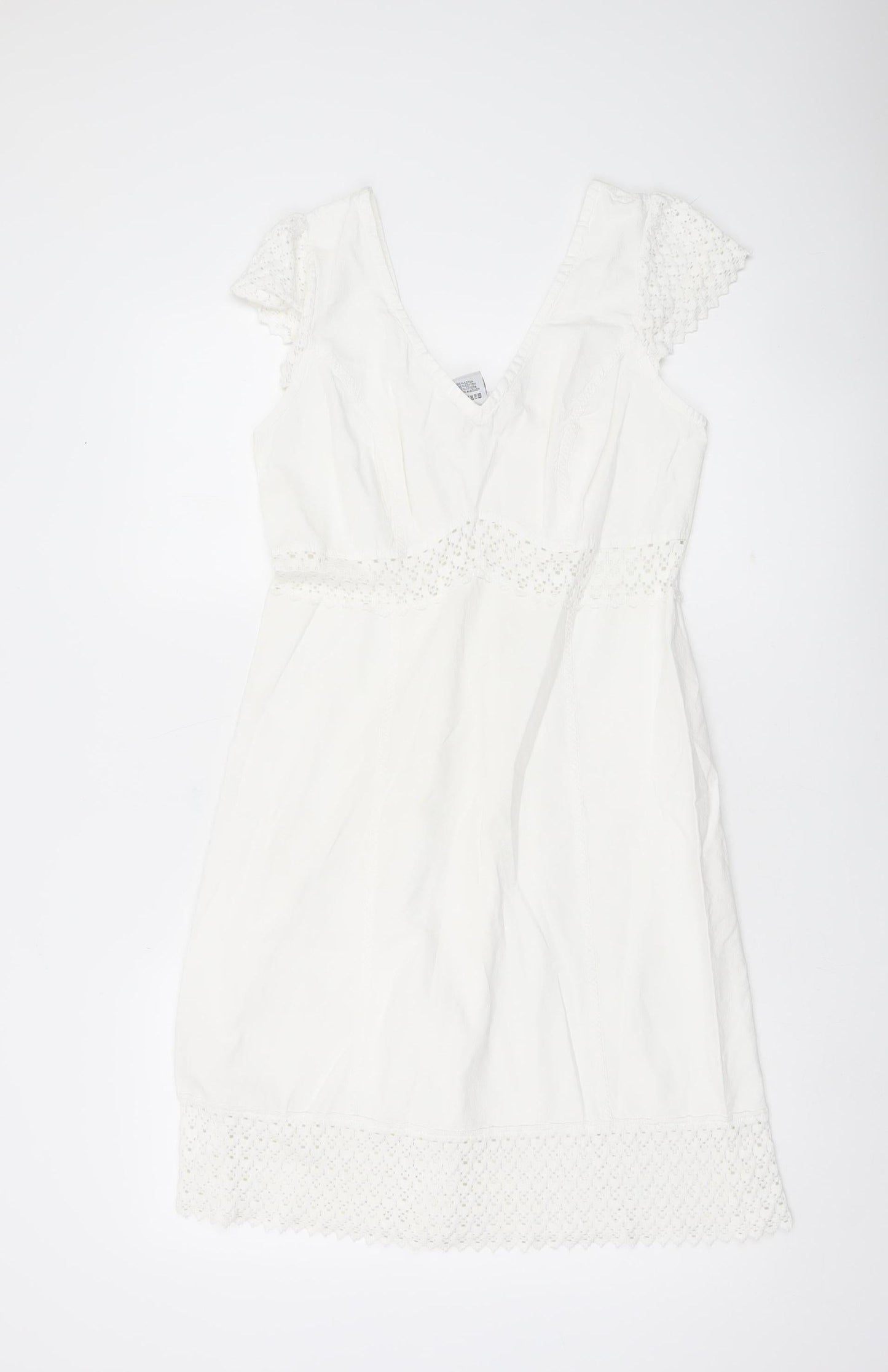 La Cotonniere Women White Cotton A-Line Dress Size M Bohemian Summer