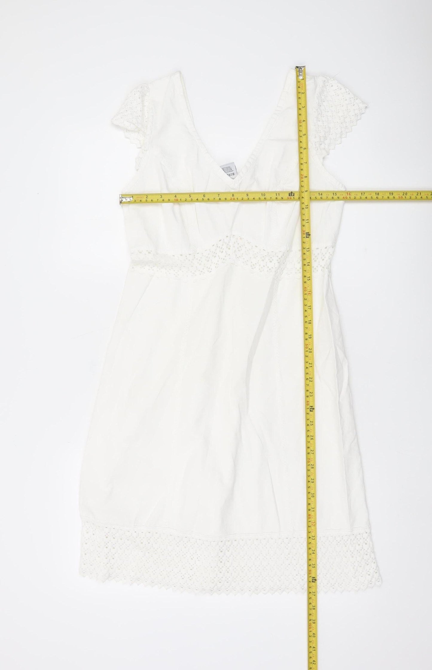 La Cotonniere Women White Cotton A-Line Dress Size M Bohemian Summer