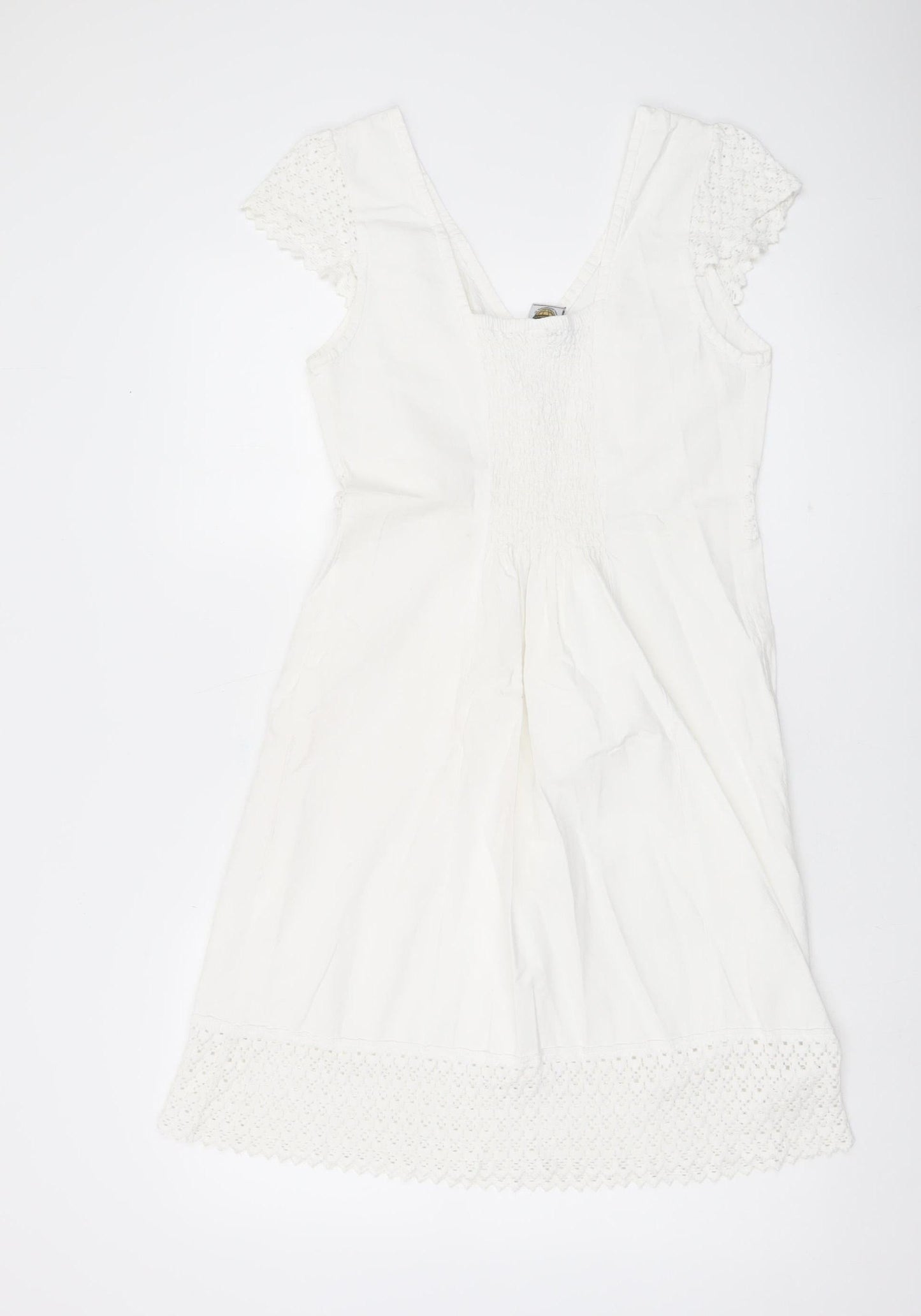 La Cotonniere Women White Cotton A-Line Dress Size M Bohemian Summer