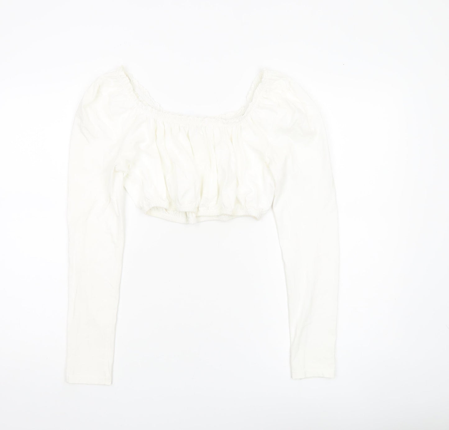 Topshop Women White UK 10 Cropped Long Sleeve Cotton Blouse