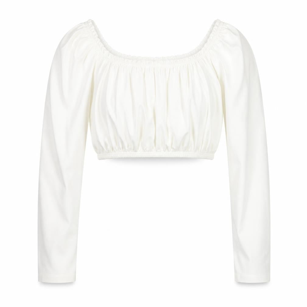 Topshop Women White UK 10 Cropped Long Sleeve Cotton Blouse