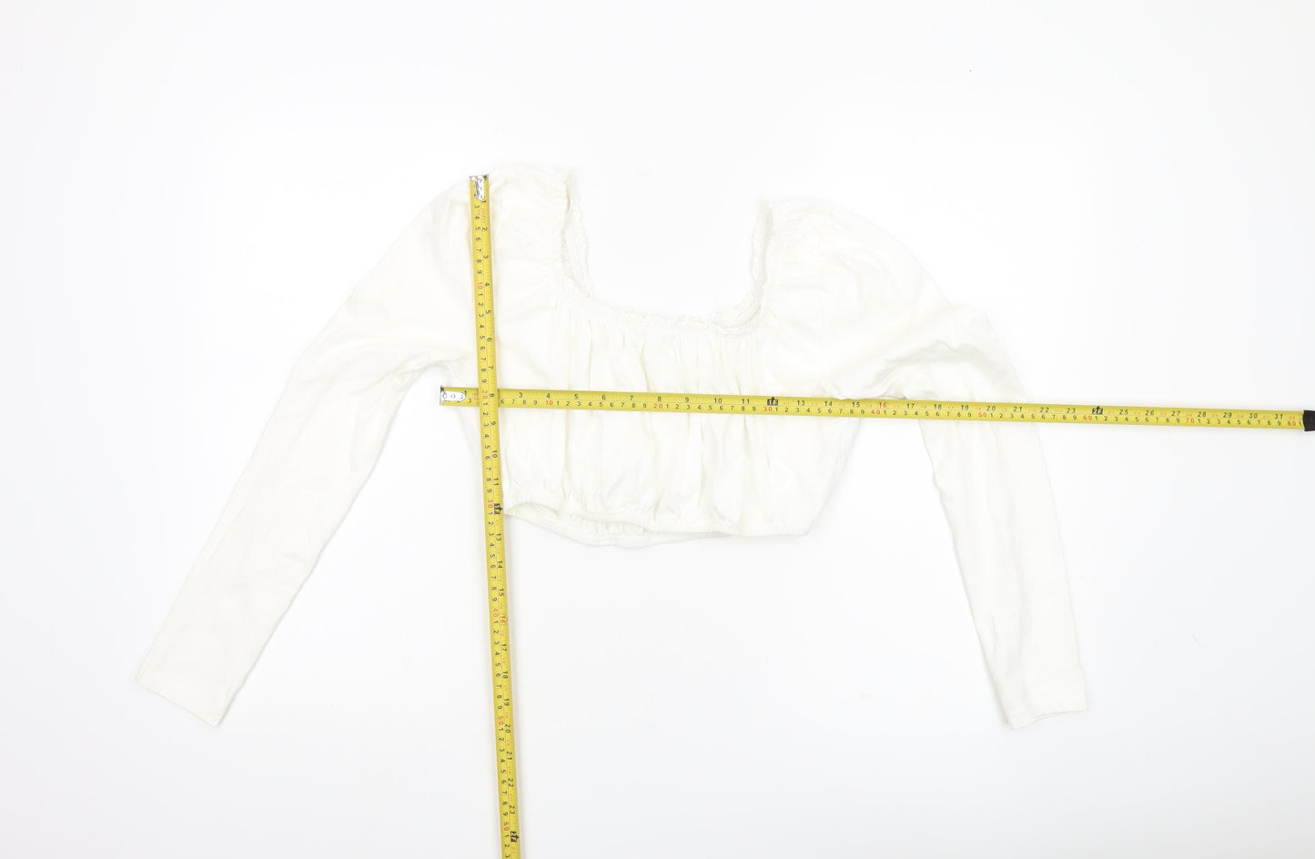 Topshop Women White UK 10 Cropped Long Sleeve Cotton Blouse