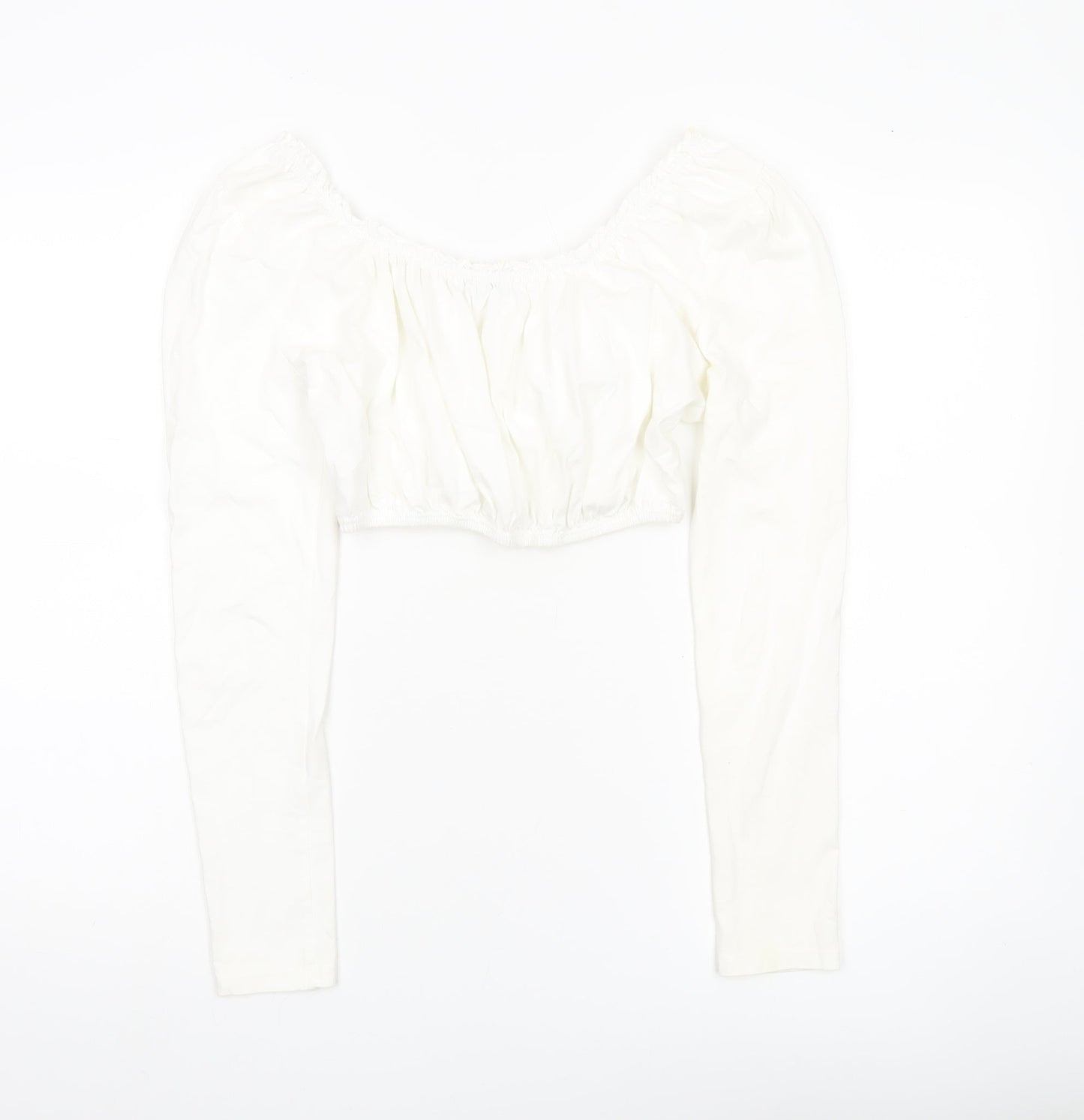 Topshop Women White UK 10 Cropped Long Sleeve Cotton Blouse