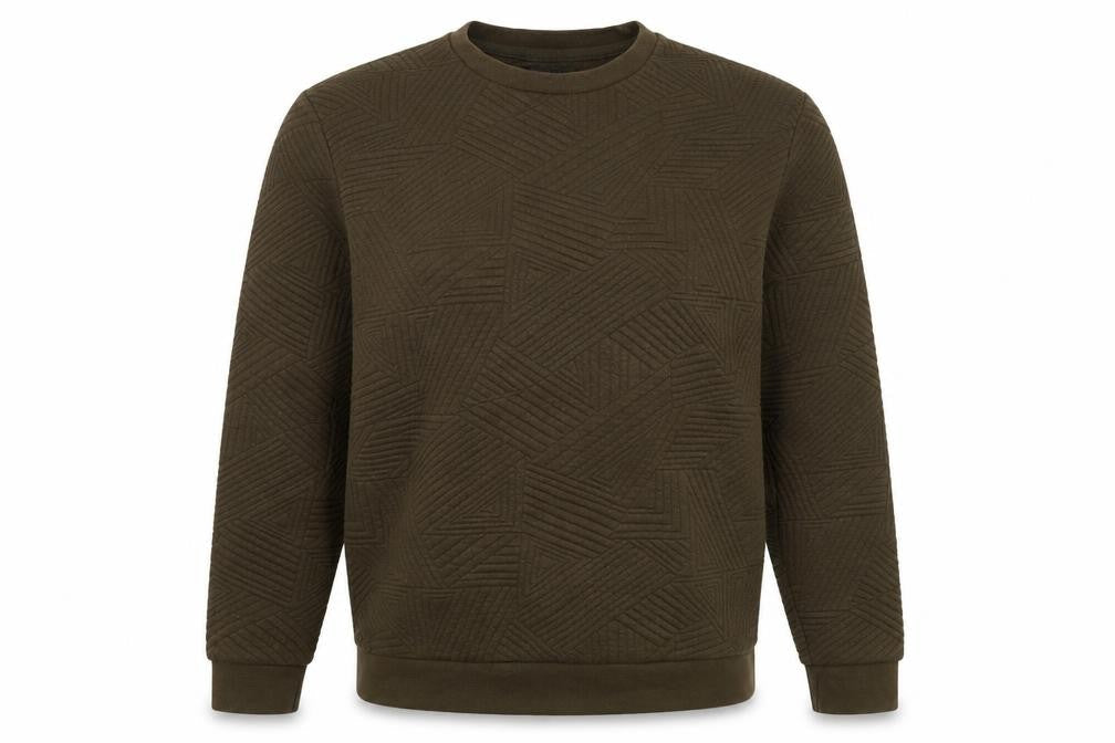 Zara Man Mens Green Quilted Geometric Pullover Sweatshirt Size M