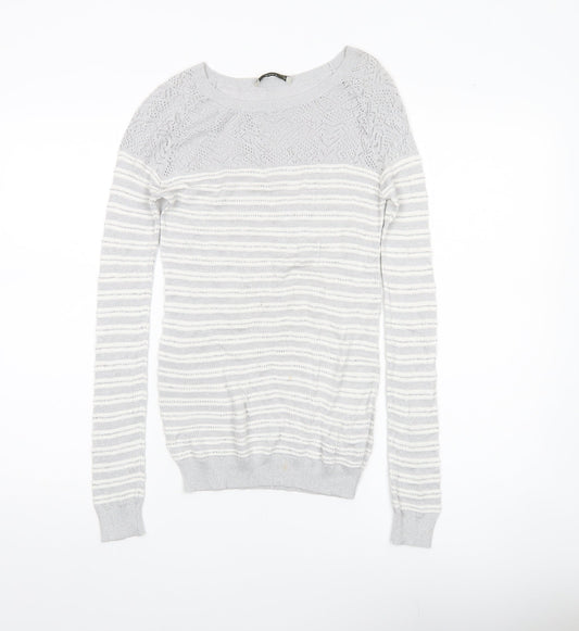 Oasis Women’s Grey Striped Knit Pullover Jumper XS Boat Neck