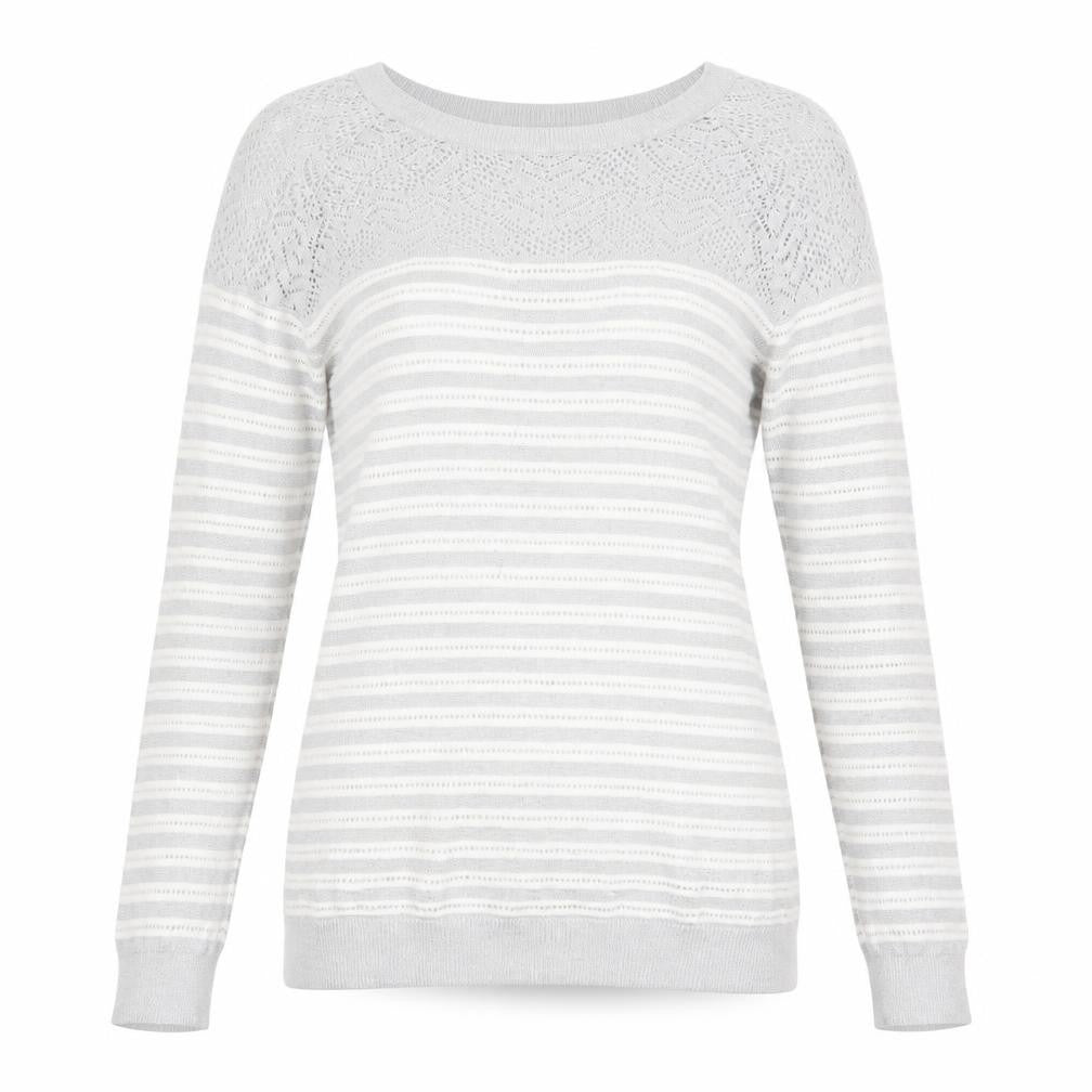 Oasis Women’s Grey Striped Knit Pullover Jumper XS Boat Neck