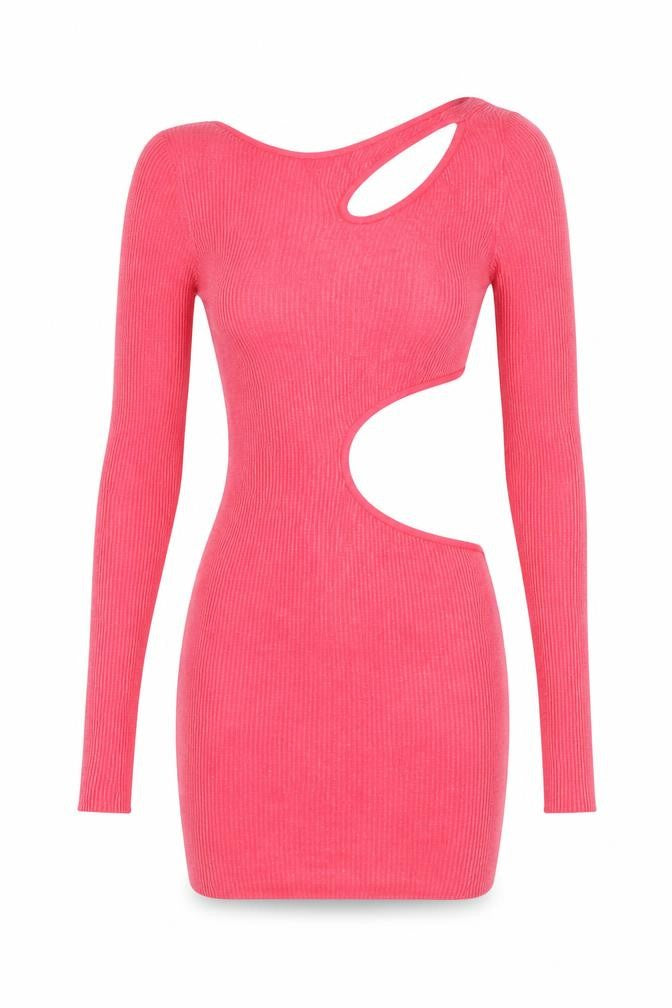PRETTYLITTLETHING Women Pink XS Bodycon Cut Out Mini Dress