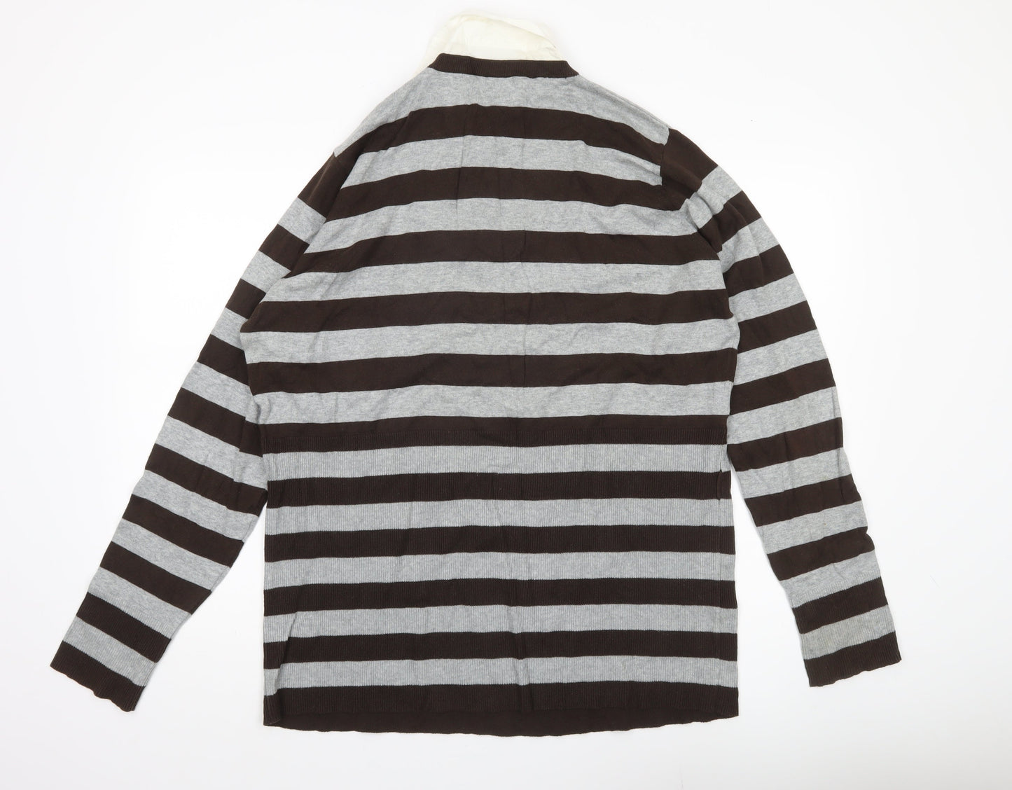 Yessica Women’s XL Brown Grey Striped V-Neck Pullover Jumper
