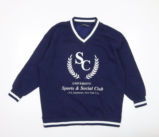 Primark Womens Navy Sweatshirt Small V-Neck University Print