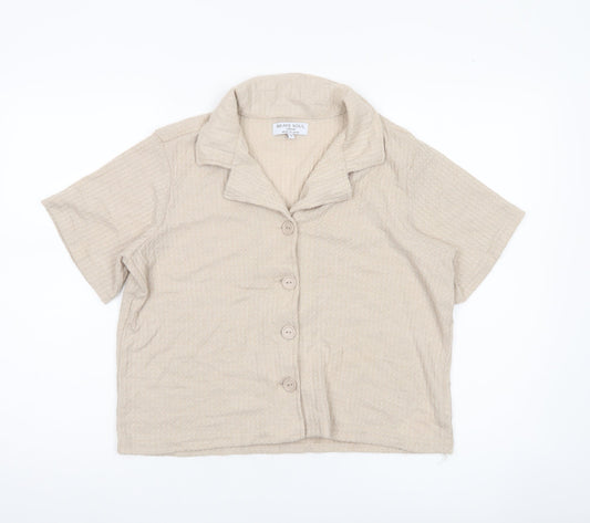 Brave Soul Women’s Beige Cropped Button-Up Shirt S Casual