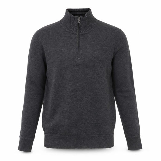 Front view of Maine New England Men’s Grey Small 1/2 Zip High Neck Cotton Jumper