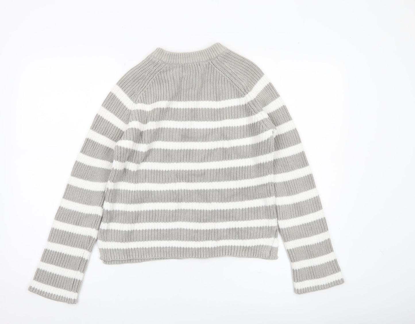 Marks and Spencer Womens Grey Striped Chunky Knit Jumper S