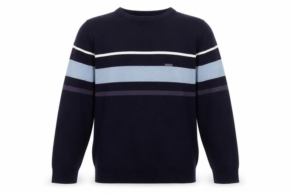 Rapid Fire Men's Blue Striped Pullover Jumper L Crew Neck Knit
