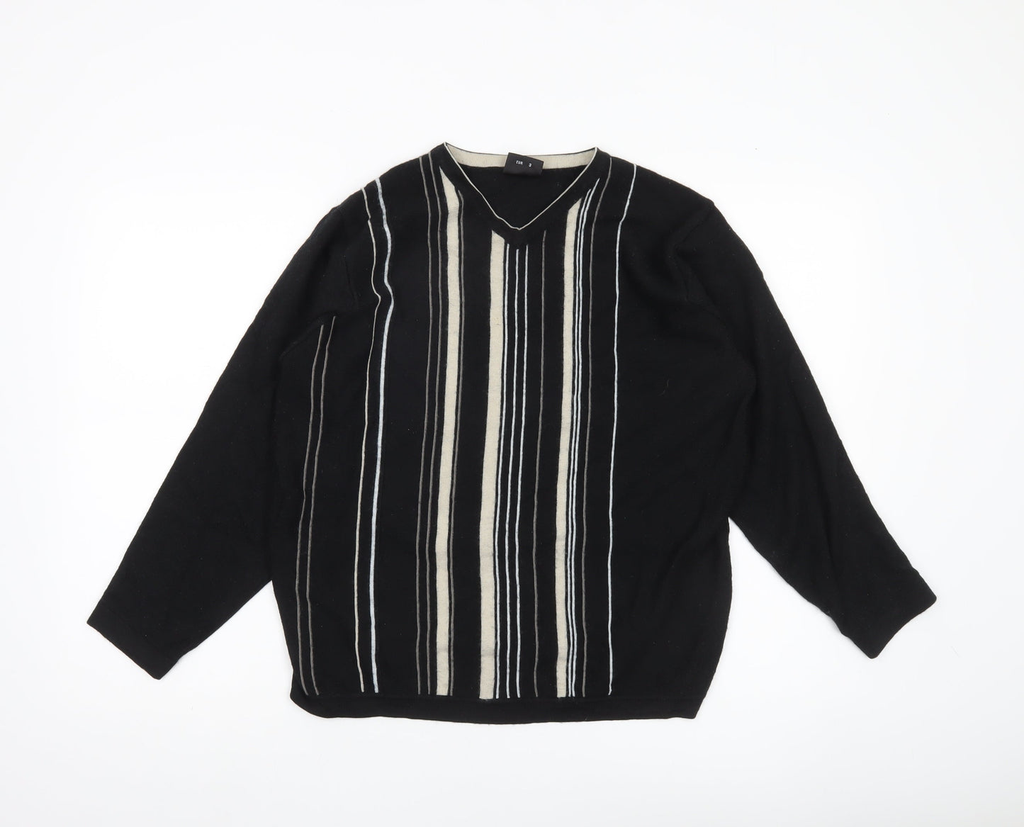 Next Women’s Black Striped V-Neck Knit Jumper Size M Long Sleeve