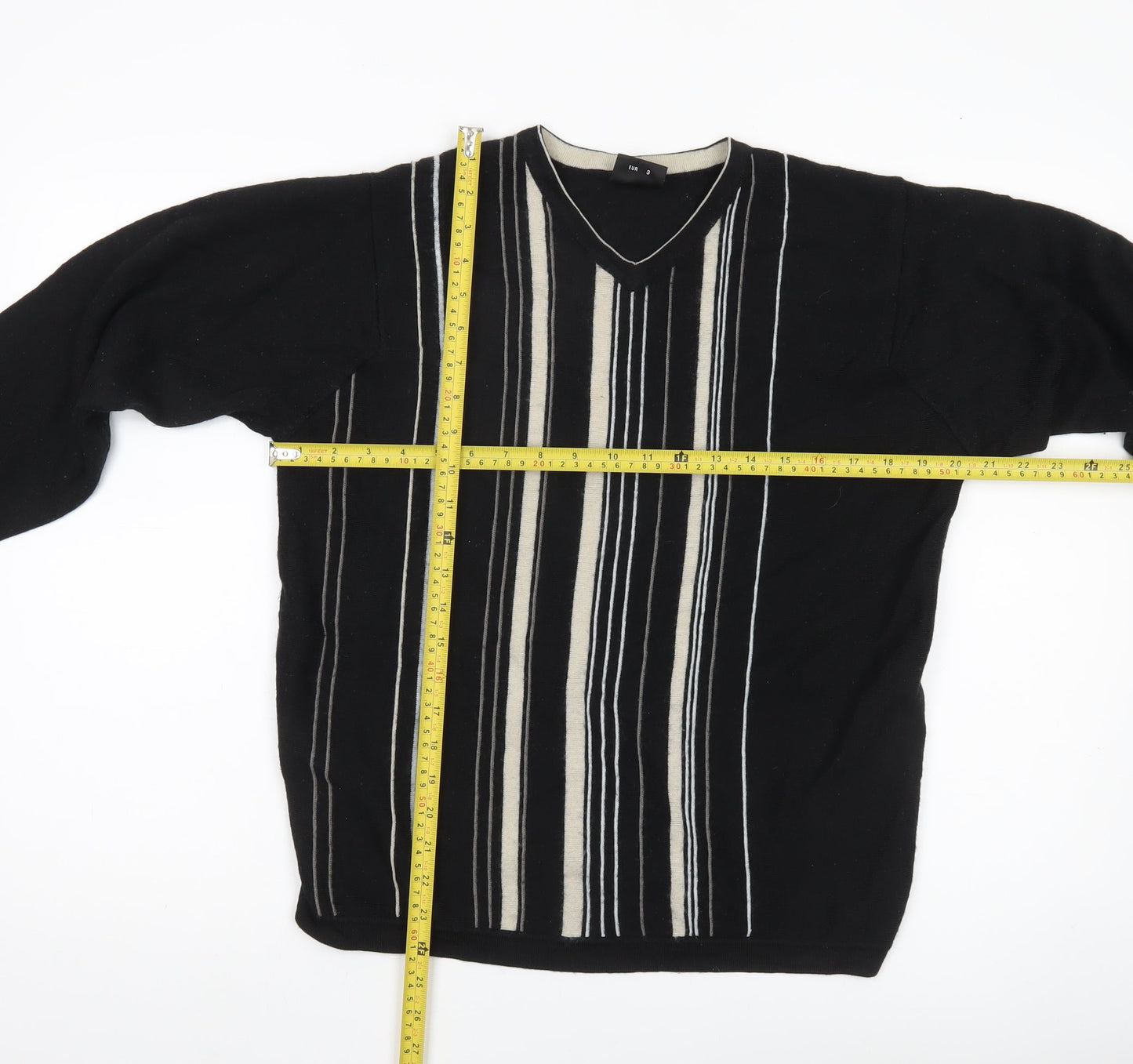 Next Women’s Black Striped V-Neck Knit Jumper Size M Long Sleeve