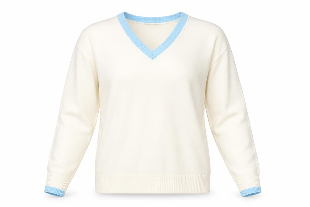 Marks & Spencer Women Ivory Blue V-Neck Acrylic Jumper Size 14