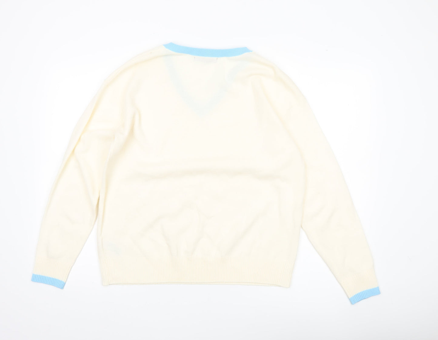 Marks and Spencer Women Ivory Blue V-Neck Acrylic Jumper Size 14