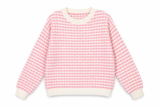 Oasis Women’s Pink Stripe Knit Pullover Jumper M Crew Neck Long Sleeve