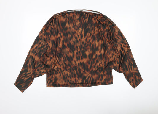 Lipsy Women’s Brown Animal Print Tunic Blouse Size 12 Long Sleeve