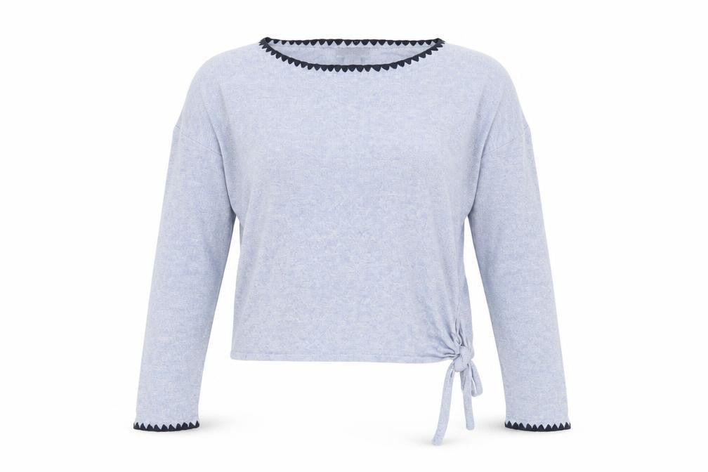 Antibes Blanc Women’s Blue Boat Neck Linen Blend Pullover Jumper M