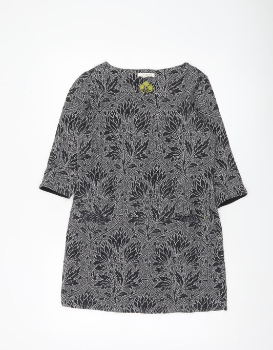 White Stuff Womens Black Floral Tunic Blouse Size 8 Cotton Blend 3/4 Sleeve