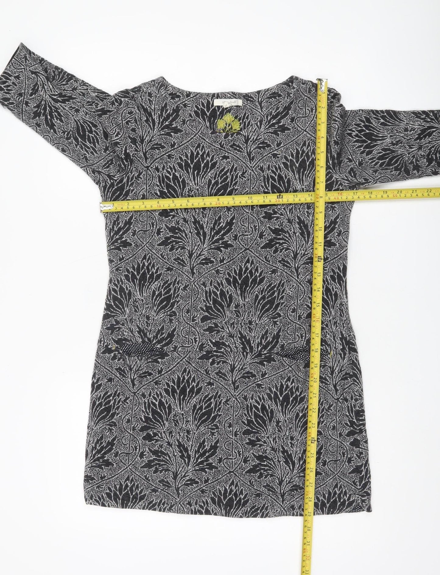 White Stuff Womens Black Floral Tunic Blouse Size 8 Cotton Blend 3/4 Sleeve