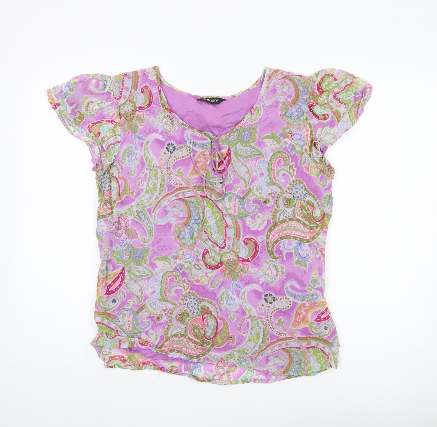 Pomodoro Womens Multicoloured Paisley Tunic Blouse Size 14 Short Sleeve